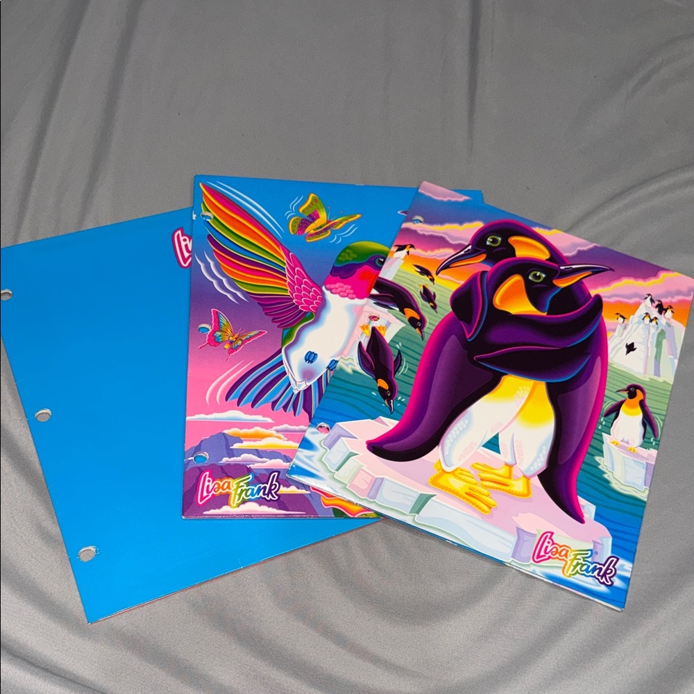 Lisa Frank Neon Penguin & Hummingbird set of 3 folders
